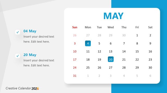 Month of May Slide – Calendar 2026 PPT Template