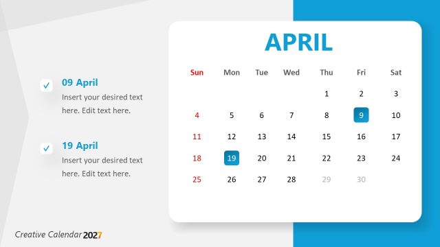 Slide for April – Creative Calendar 2027 Template