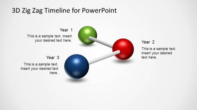 3 Milestones PowerPoint Timeline with Spheres  in Zig Zag