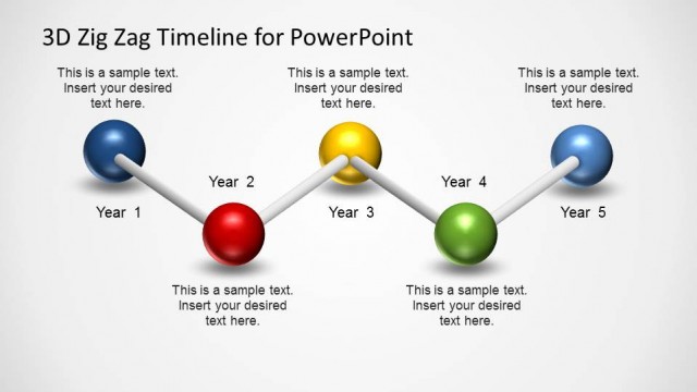 5 Steps PowerPoint Timeline using a Zig Zag Ball & Sticks Model