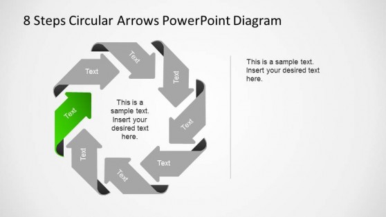8 Steps Circular Arrows PowerPoint Diagram with Highlighted Arrow ...