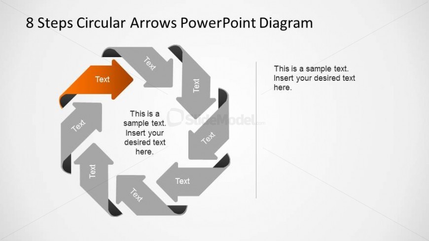 8 Steps Circular Arrows PowerPoint Diagram with first step labeled