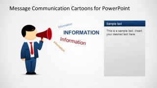 Mike PowerPoint Cartoon Character sending and information message using a bullhorn.
