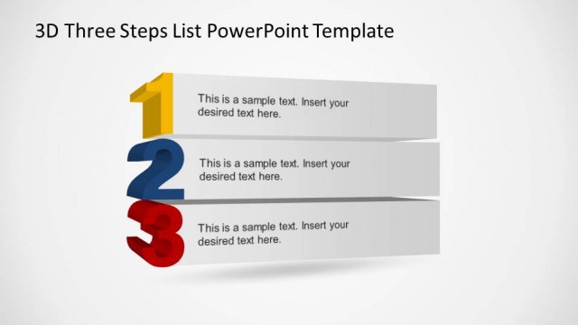 3D Three Steps List PowerPoint Template