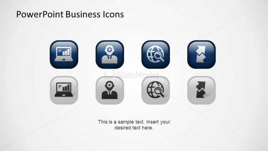 Four PowerPoint Business Icons with grey and blue themes.