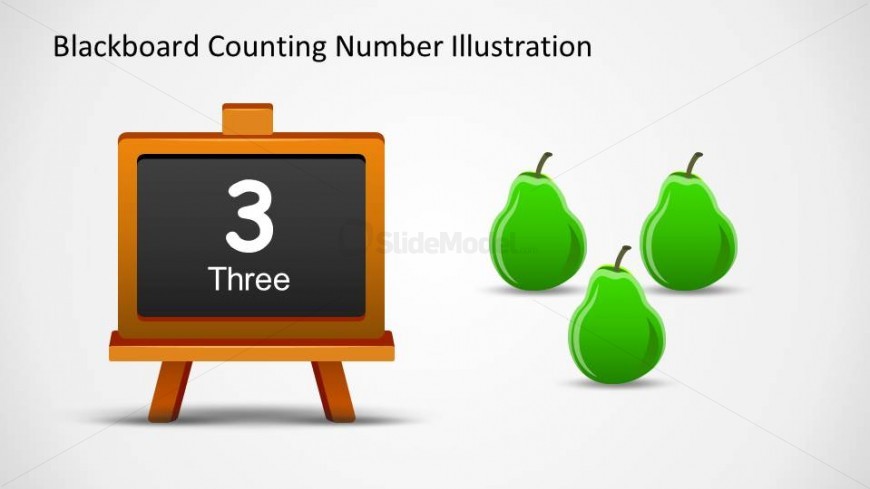 Three Pears and a Blackboard with number (and word) Three written down