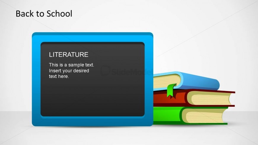 Light Blue Blackboard with Literature written and books as PowerPoint Shapes
