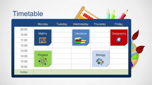 School Timetable Course Icons PowerPoint Template