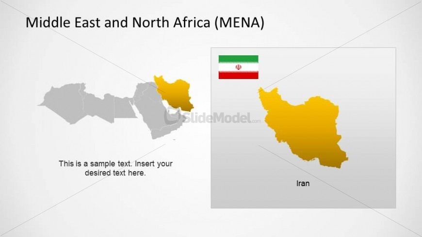 Iran PowerPoint Outline Map and Flag highlighted in MENA Region
