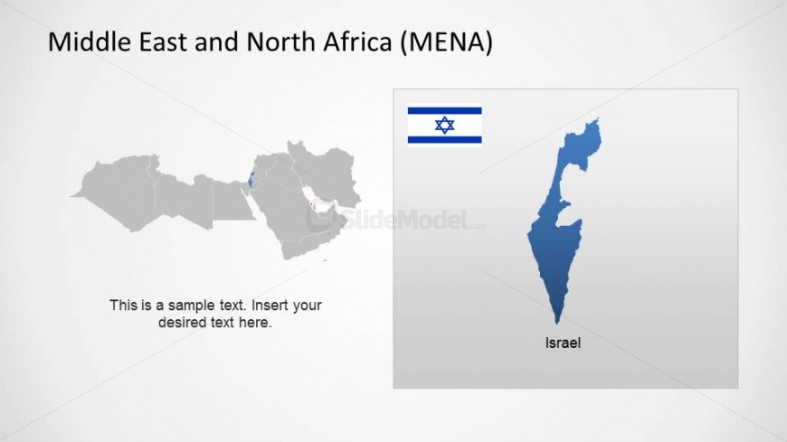 Middle East and North Africa Region (MENA) with Israel Highlighted and its Flag