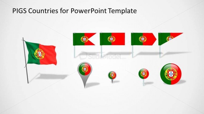 Icons and Flags with the Portugal flag colors