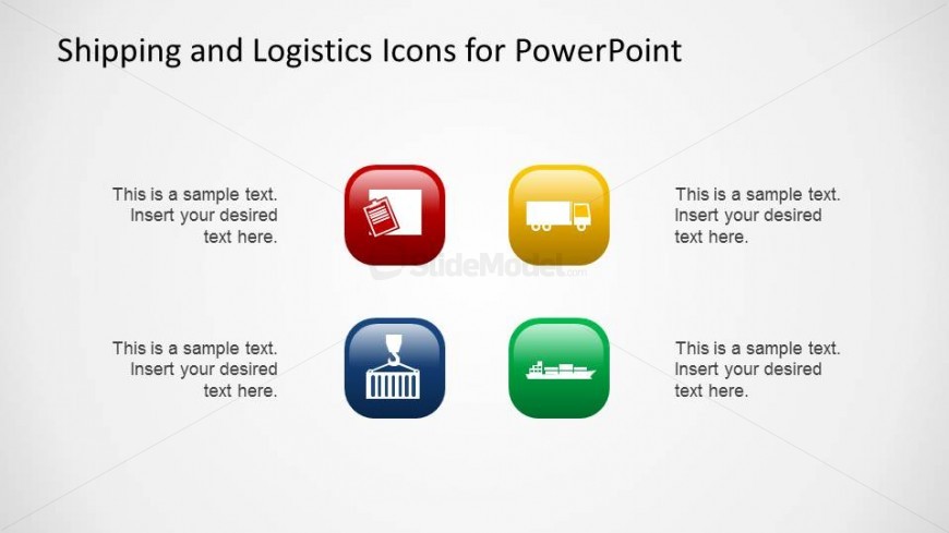 Shipping and Logistics PowerPoint Icons with 3D lighting effect and colored background