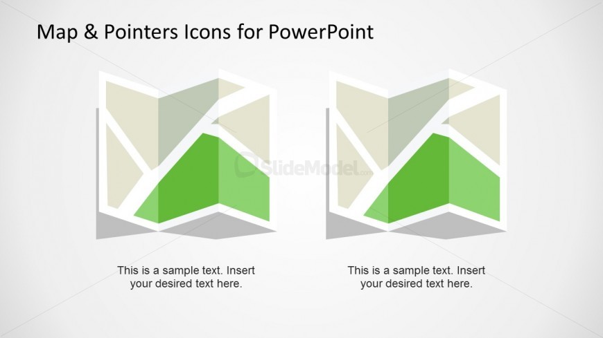 Creative slide design showing two editable map shapes or map icons that you can use in a PowerPoint presentation
