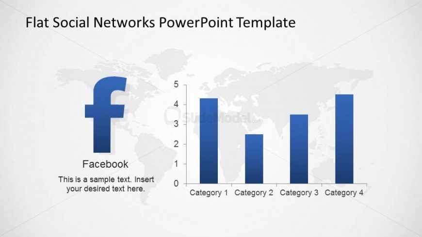 PowerPoint Slide with Facebook Logo and Bar chart showing Statistics