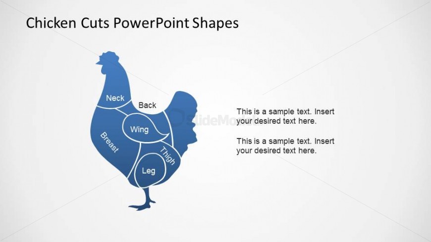 Blue Fill PowerPoint Chicken Shape with Meat Cuts outline