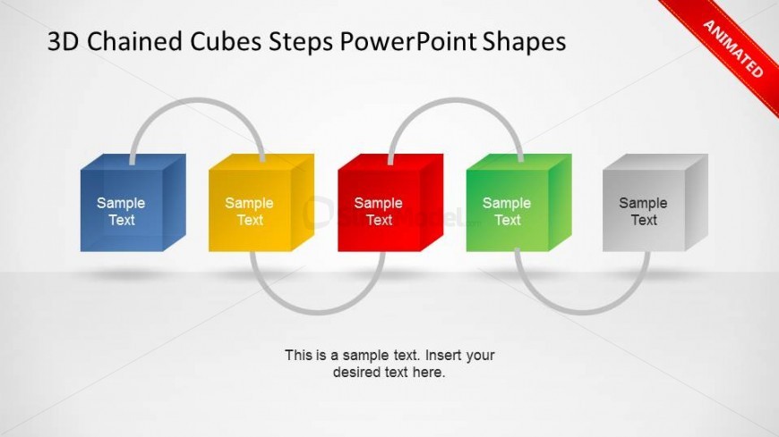 Animated Five Steps 3D Chained Cubes PowerPoint Diagram