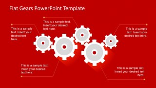 4 Gear Shapes for PowerPoint Slides over Red Background
