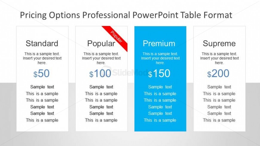 Web Style Pricing Options Table for PowerPoint