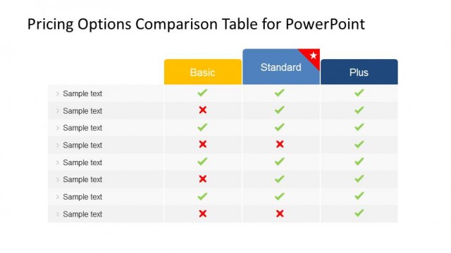Product Plans and Pricing Comparison PowerPoint Table