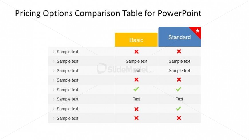 PowerPoint Table Product Features Comparison for two plans