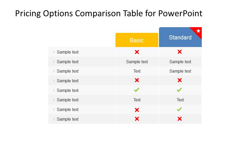 Pricing Options Comparison Table For Powerpoint Slidemodel 3393