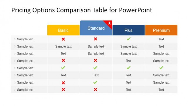 Four columns Pricing Comparison PowerPoint Table
