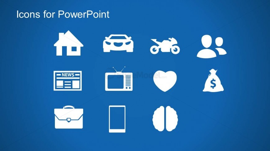 PowerPoint Icons Slide Design Blue Background