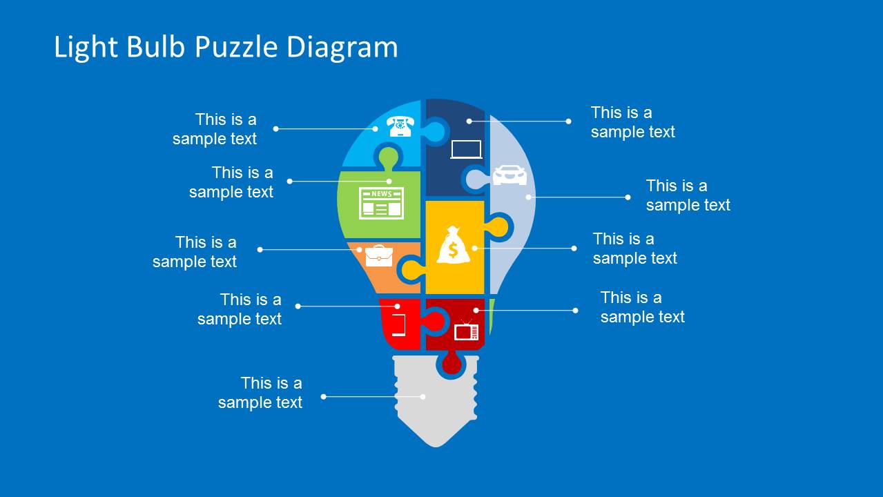 Light Bulb Puzzle Diagram design for PowerPoint with Puzzle Pieces & Icons
