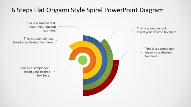 6 Steps Flat Origami Style Spiral PowerPoint Diagram