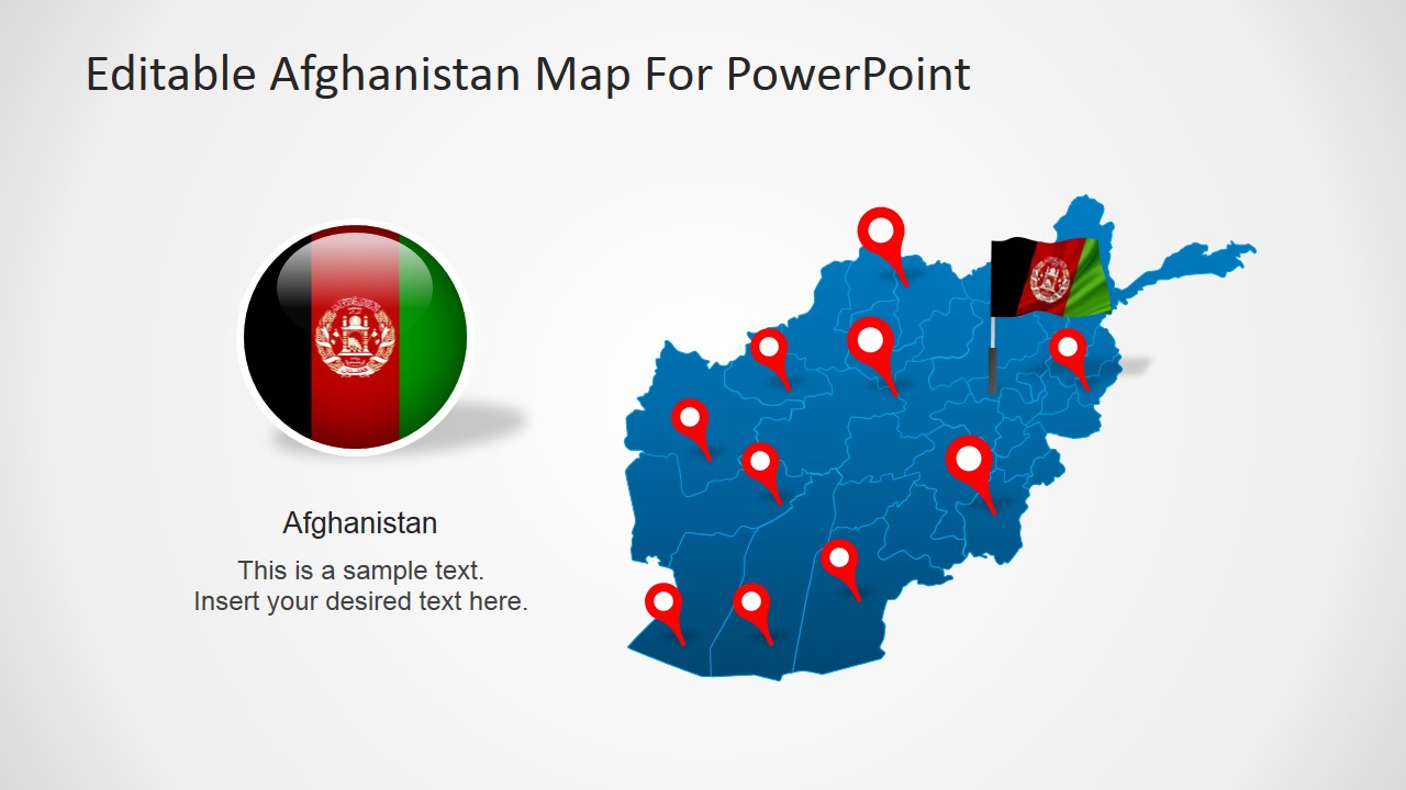 PowerPoint Flag Icon and Outline Map of Afghanistan