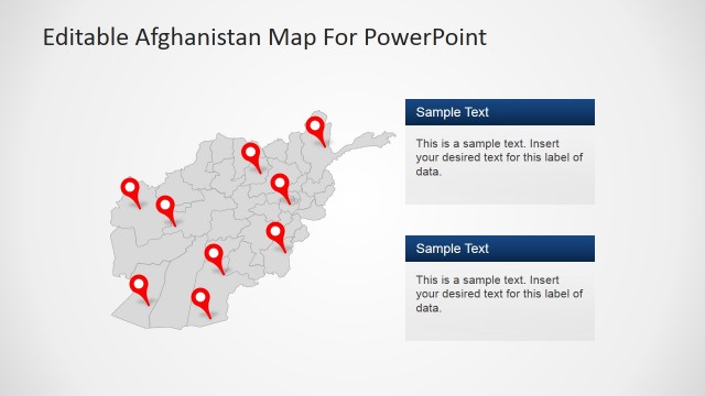 Political Outline Map of Afghanistan with GPS Markers and Textbox