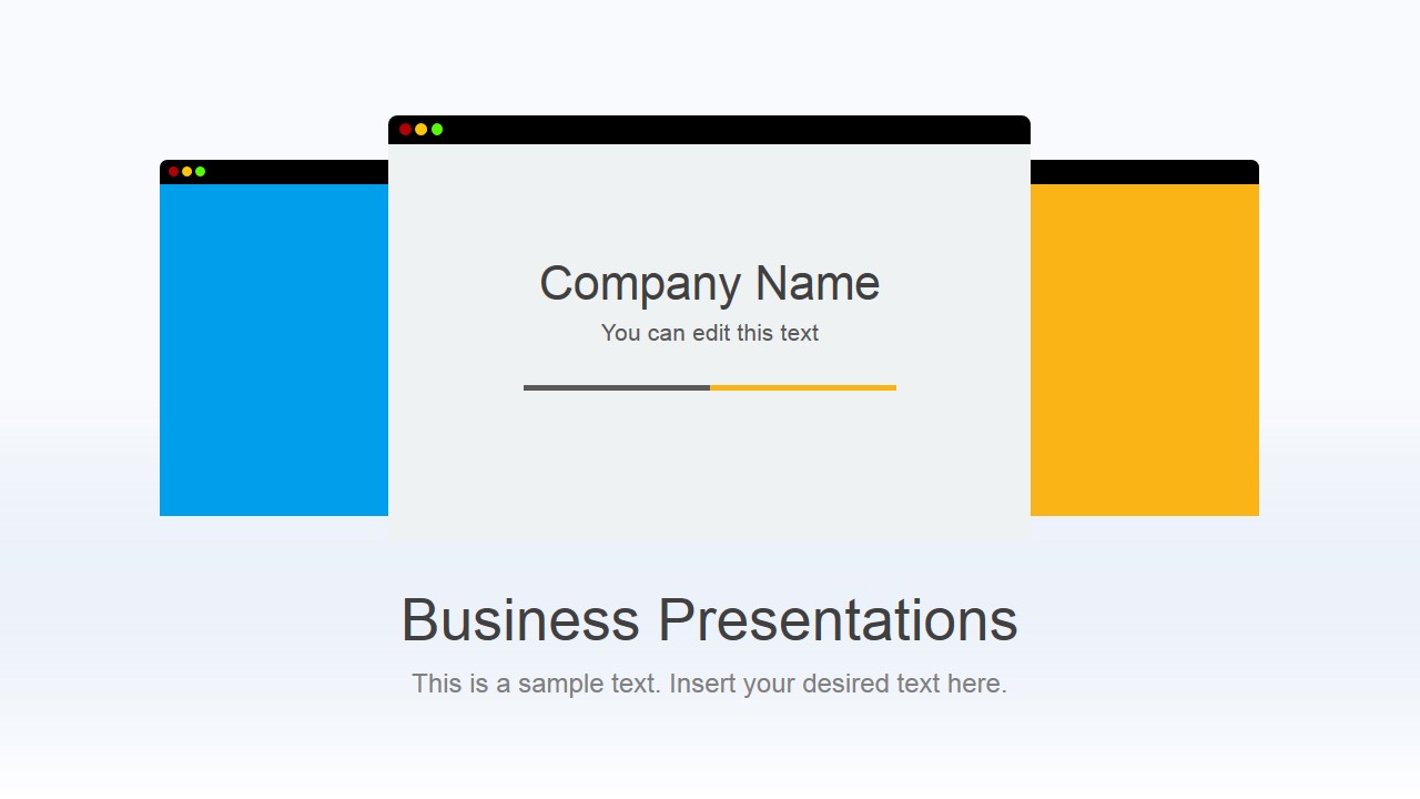 Flat Business Cover Slide Design for PowerPoint with 3 Browser Shapes in the Slide