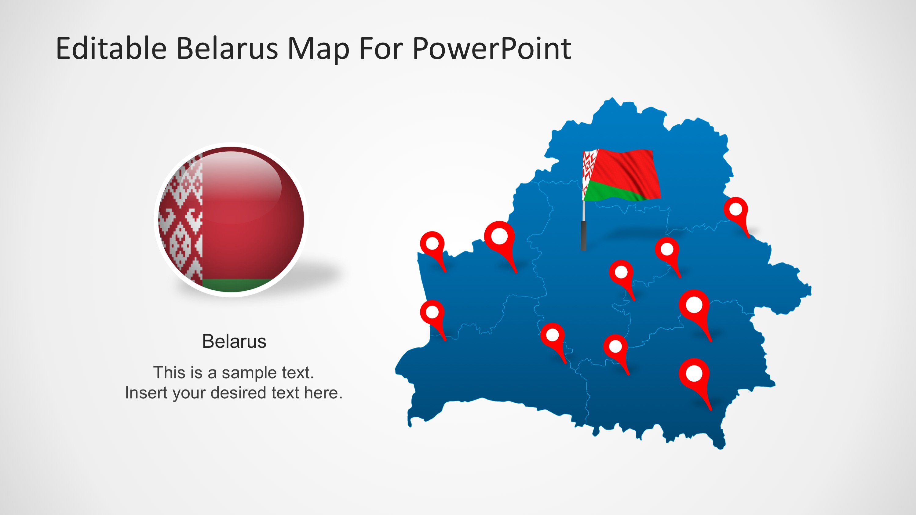 PowerPoint Map of Belarus With Flag Marker Icon