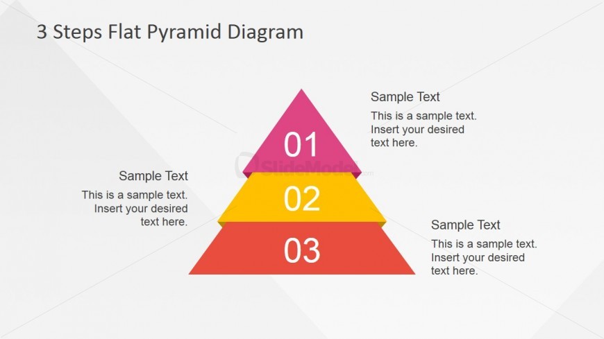 Flat PowerPoint Pyramid 3 Steps Described