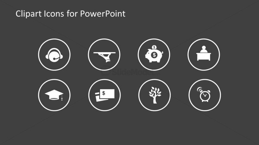 Set of Icons over Gray Background for PowerPoint