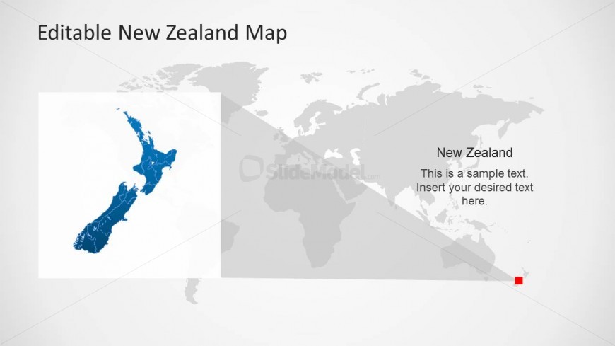 New Zealand Map Template Design over a World Map