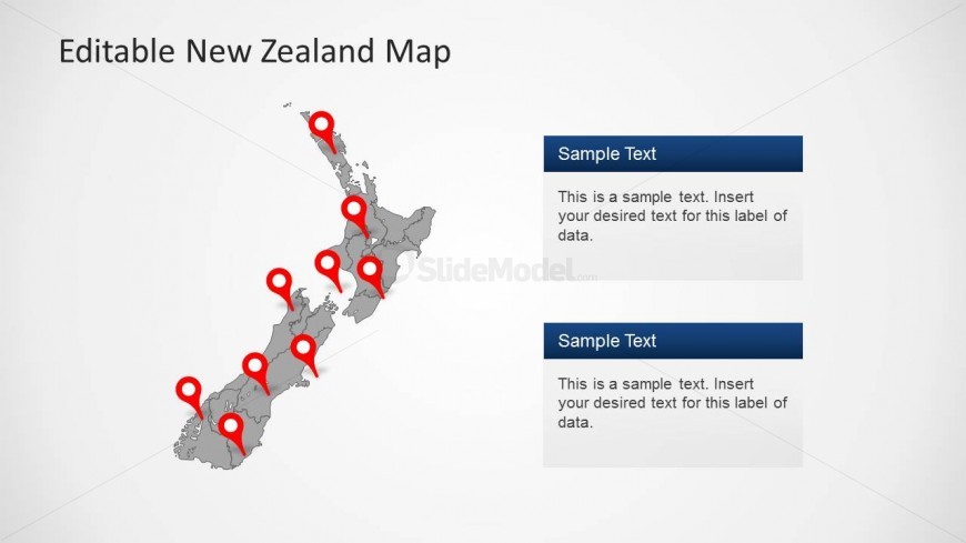 New Zealand Clipart Map Design & 2 Text Boxes