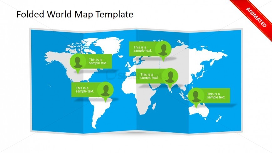World Map Clipart Design with Callouts for PowerPoint Presentations and 3D Folded Effect