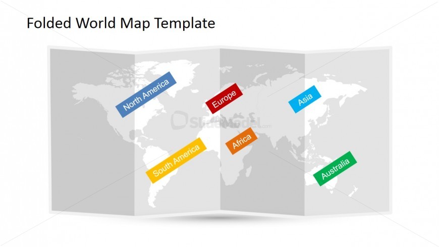 World Continents Label for PowerPoint in a 3D Folded Worldmap