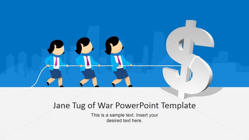 Female Cartoon Pulling the Rope for PowerPoint with Dollar Sign Clipart