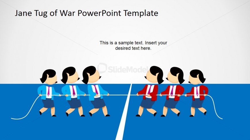 Female Cartoon Playing Tug of War for PowerPoint