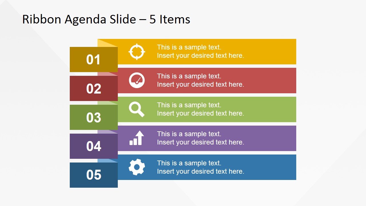 5 Items Ribbon Agenda Slide Template For Powerpoint Slidemodel 4419