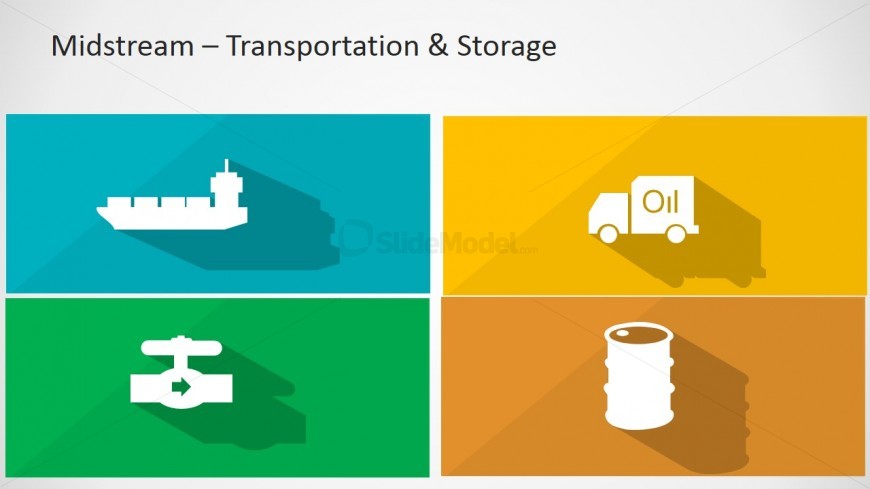 PowerPoint Longshadow Flat Icons of Oil and Gas Midstream Sector