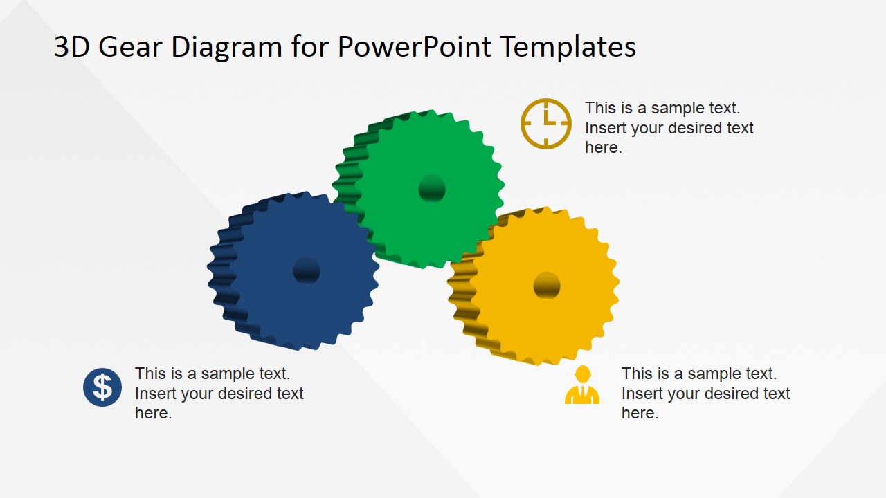 3 Steps 3D PowerPoint Gear Diagram SlideModel