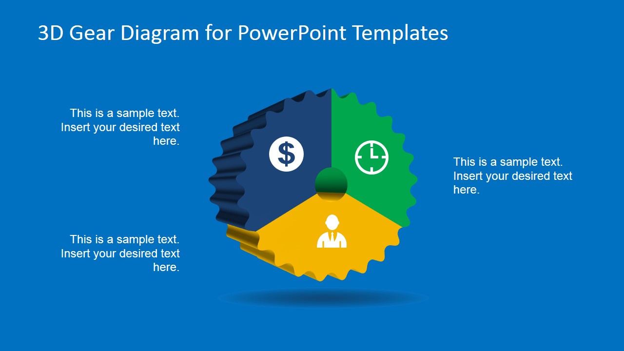 3 Steps 3D PowerPoint Gear Diagram SlideModel