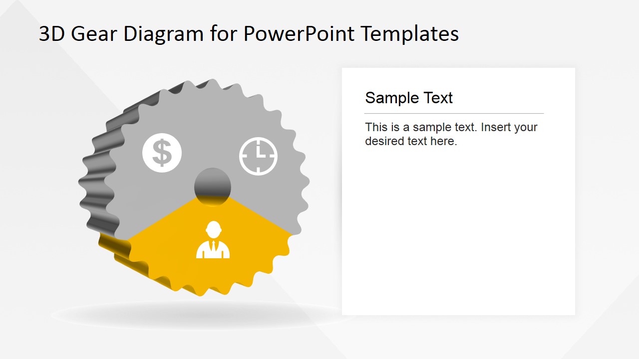 3 Steps 3D PowerPoint Gear Diagram SlideModel