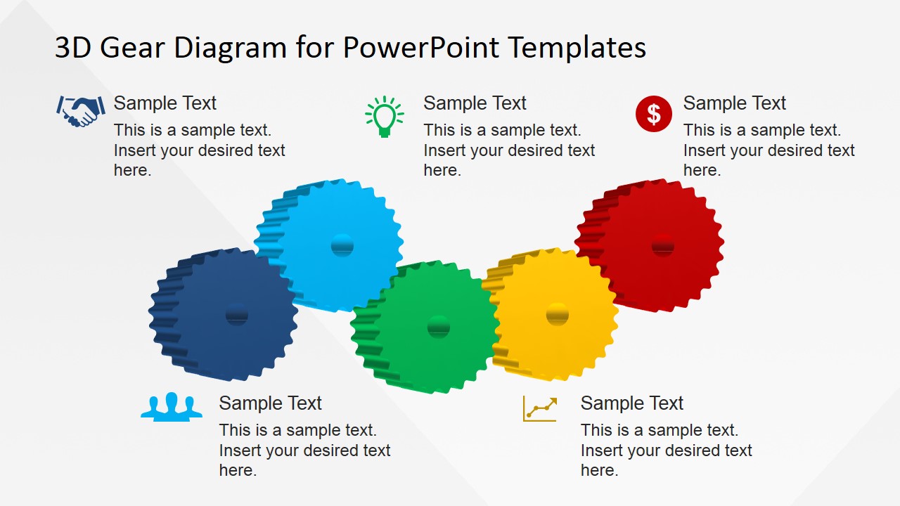 5 Steps 3D Gear Diagram for PowerPoint SlideModel