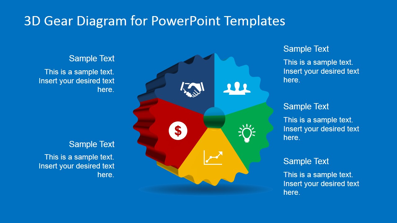 5 Steps 3D Gear Diagram for PowerPoint SlideModel
