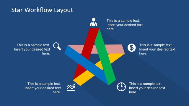 Five Steps Flat Star Diagram for PowerPoint