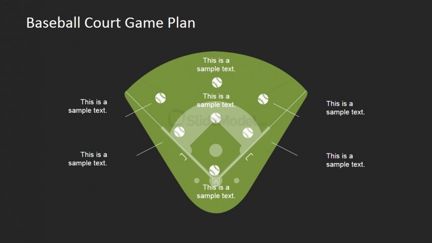 Flat Baseballs and Court PowerPoint Diagram